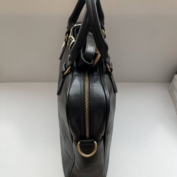 Floto Venezia Women Black Leather Boston Briefcase Attached Laptop Case w/ Strap - Picture 5 of 16